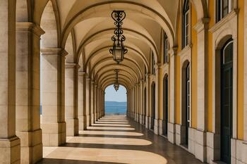 Arcadas amarelas da Praça do Comércio