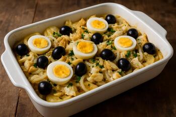 Bacalhau à Gomes de Sá numa assadeira