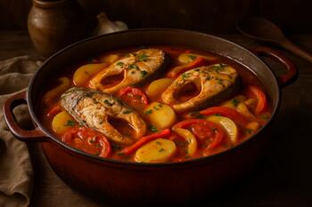 Caldeirada de peixe em panela larga
