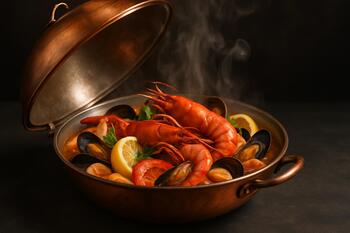 Cataplana de cobre com marisco