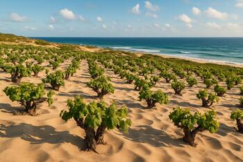 Vinhas de Colares plantadas na areia perto do mar