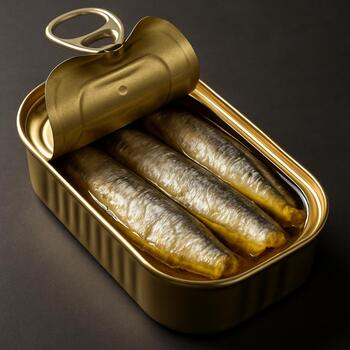 Conserva de sardinha aberta com azeite dourado