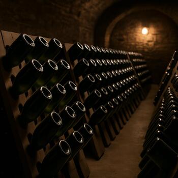 Garrafas de espumante Bairrada em fermentação