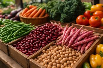 Feira de produtores com legumes coloridos