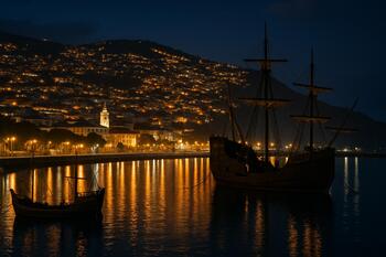 Baía do Funchal à noite com luzes no anfiteatro
