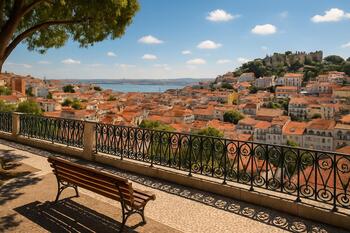 Miradouro numa colina de Lisboa com vista para os telhados