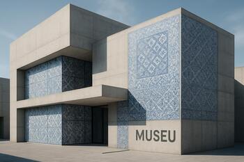 Museu contemporâneo com betão e azulejo