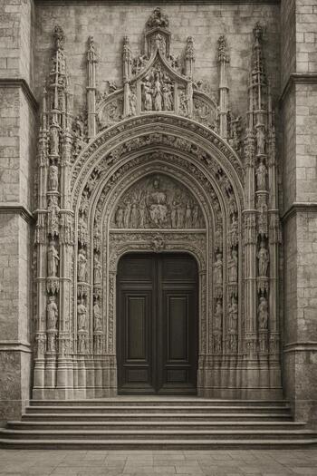 Portal gótico com arquivoltas e escultura