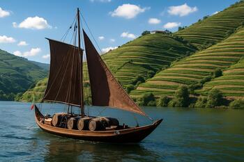 Barco rabelo sobre o rio Douro