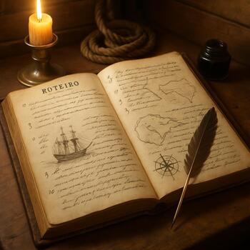 Caderno de roteiro com anotações do capitão