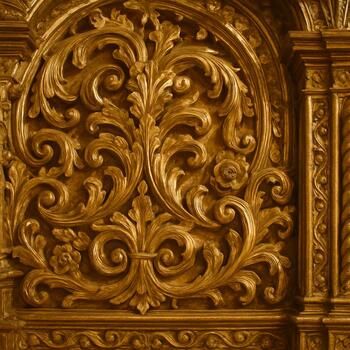 Detalhe de talha dourada com folhas e volutas