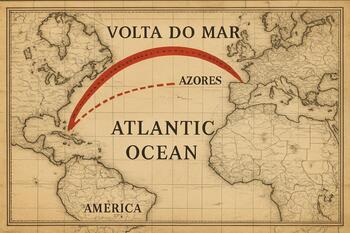 Trajeto em arco representando a Volta do Mar de regresso aos Açores